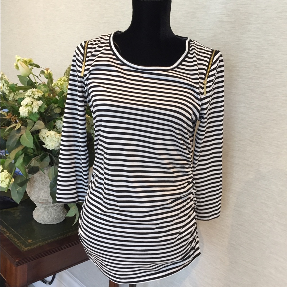 SOLD Michael Kors Black&White Striped Zipper Shirt - Picture 7 of 8